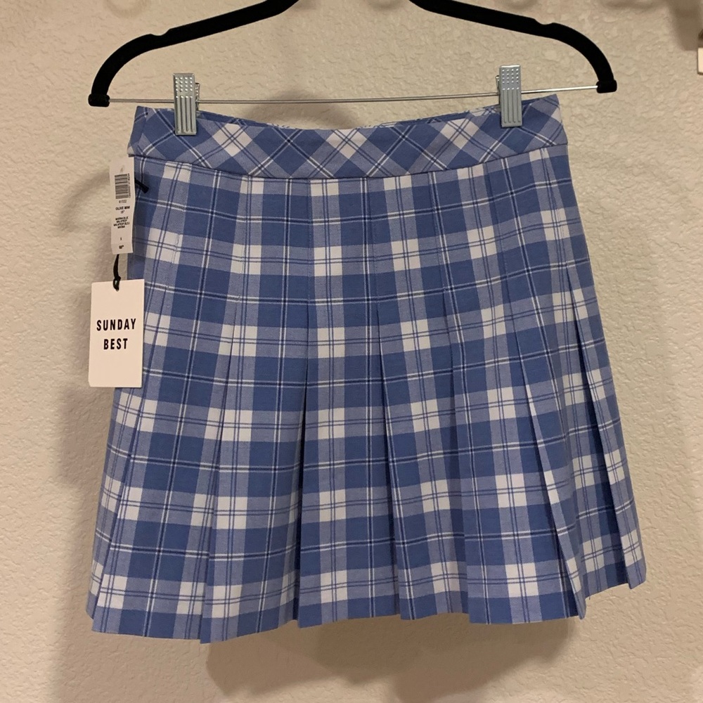 NWT ARITZIA SUNDAY BEST Olive Pleated Blue Mini Skirt 15 inch
